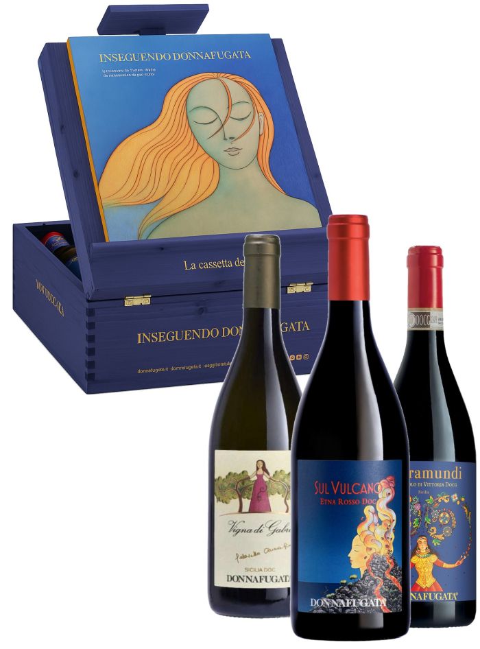 Inseguendo Donnafugata (3 bottiglie) con cavalletto da Tavolo Inseguendo Donnafugata (3 bottiglie) con cavalletto da Tavolo